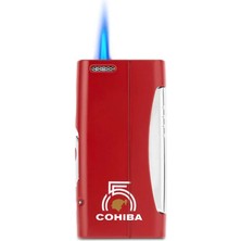 Cohiba Tek Torch Pürmüz 55. Yıl Özel Üretim Dahili Delicili Kırmızı-Gümüş Puro Çakmağı