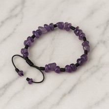 Doğal Taşlar -evcikuş- Doğal Ametist Taşı Kırık Taş Makrome Örgü Bileklik – Gerçek Doğal Taş, Ayarlanabilir