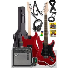 Nuvvo Midex RPH30RD-50AMP Red Elektro Gitar Seti 50 Watt Bluetooth Şarjlı Amfi Kulaklık Full Set