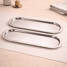 Sarkap Home 2'li Oval Sunumluk Tepsi - Silver