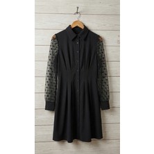 Ulak Handmader Kadın Uzun Kollu Yakalı Düğmeli Mini Ithal Krep Elbise