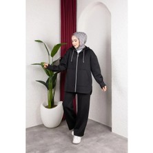 Weak Blue Siyah Renk Oversize Kapüşonlu Eşofman Takımı Scuba Pamuk Düz Renk Cool & Comfort