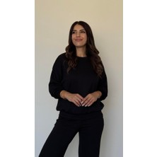 Deridün Yıldız Shoes Kadın Uzun Kollu Bisiklet Yaka Viskon Iki Iplik Bluz ve Pantolon Ikili Takım