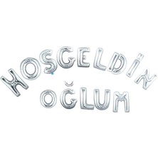 Feyza Design Gümüş Renk Hoşgeldin Oğlum Folyo Balon Seti
