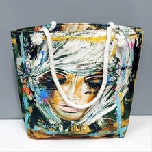 İsmiyle Al Bayan Yüz Desenli Plaj Çantası