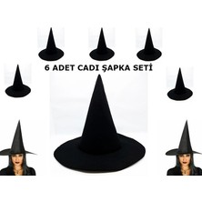 İlk El Grup Siyah Cadı Şapkası Keçe Yetişkin Boy 6 Adet