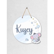 Dijidepo Kişiye Özel Isimli Ahşap Bebek Kapı Süsü 3D Kabartmalı Fil Figürlü Bebek Odası Kapı Süsü