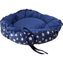 Feyza Design Lacivert Yıldız Desenli Kedi ve Küçük Irk Köpek Yatağı 70 cm