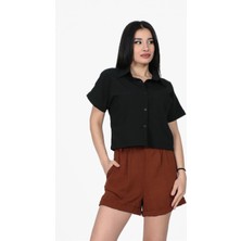 Sortie Collection Bel Lastikli Kemer Aksesuarlı Keten Şort