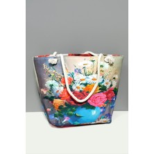 İsmiyle Al Gül Desenli Plaj Çantası