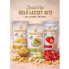 ZestaVia Freeze Dried 3'lü Çıtır Lezzet! Dondurularak Kurutulmuş Çıtır Çilek, Kavun 15G–MUZ 20G