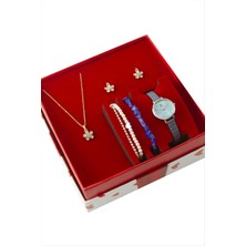 İsmiyle Al Kayışlı Bayan Kol Saati ve Takı Seti Kombini