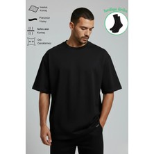 Allunique Erkek Pamuklu Oversize Bisiklet Yaka Siyah T-Shirt