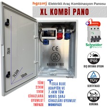 Hgsşarj "xlkombi" 5X32A + 3X32A + 1X16A 22KW Trifaze 7kw Monofaze Elektrikli Araç Kombinasyon Panosu Tesla Blue Adaptör Uyumlu Sch Neider Sigorta Grubu Kombinasyon Kutusu