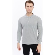 Uniprom Erkek Uzun Kollu Polo Yaka Pamuk Tişört Uzun Kollu T Shirt Gri Melanj