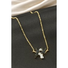 İsmiyle Al Kuş Zirkon Taşlı Çelik Kolye