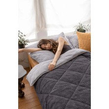 beyaz lale Çift Kişilik Yorgan 195x215 cm Çift Taraflı Antrasit Renk Wellsoft Malzeme ile Ultra Lüks