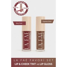 LA FAE BEAUTE Dudak Bakım Seti Dudak Parlatıcı+Allık Ruj Göz Farı Nemlendirici Besleyici Berryflush+Espresso Shine