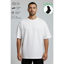 Allunique Erkek Pamuklu Oversize Bisiklet Yaka Beyaz T-Shirt