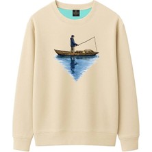 Espina Premium Unisex Kayık Üzerinde Adam Baskılı Sweatshirt