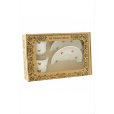 İsmiyle Al Kalp Desenli Seramik Ikili Fincan Takımı