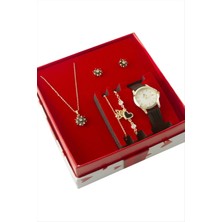 İsmiyle Al Kartanesi Kayışlı Bayan Kol Saati ve Takı Seti Kombini