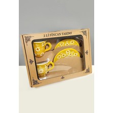 İsmiyle Al Papatya Desenli Seramik Ikili Fincan Takımı