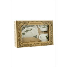 İsmiyle Al Yaprak Desenli Seramik Ikili Fincan Takımı