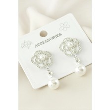 İsmiyle Al Gül Inci Taşlı Metal Küpe