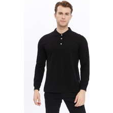 Uniprom Erkek Uzun Kollu Polo Yaka Pamuk Tişört Uzun Kollu T Shirt Siyah