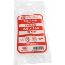 Pemsan Çok Amaçlı Ayarlanabilir Plastik 2,5 140 Beyaz Kablo Bağı