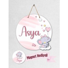 Dijidepo Kişiye Özel Bebek Kapı Süsü + 10 Adet Isimli Magnet Hediyeli - 3D Kabartmalı Ahşap