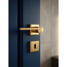 Zeraf Ev Lüks Zarafet Kare Rozetli Alüminyum Kapı Kolu Oda Tipi Kapı Kulp Mat Altın