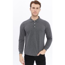 Uniprom Erkek Uzun Kollu Polo Yaka Pamuk Tişört Uzun Kollu T Shirt Antrasit Melanj