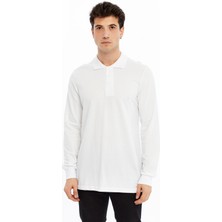 Uniprom Erkek Uzun Kollu Polo Yaka Pamuk Tişört Uzun Kollu T Shirt Beyaz