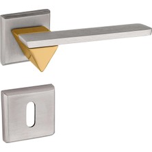 Zeraf Ev Larua Kare Rozetli Alüminyum Kapı Kolu Oda-Wc Lavabo Uyumlu Kapı Kolu Saten - Mat Altın