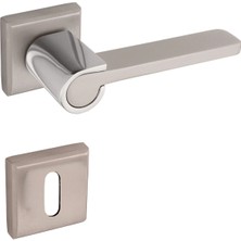 Zeraf Ev Lüks Zarafet Kare Rozetli Alüminyum Kapı Kolu Oda Tipi Kapı Kulp Inoks-Nikel