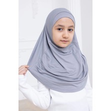 İhvan Online Pratik Hazır Geçmeli Çocuk Şal, Rahat Lastikli Hijab Başörtü Gri