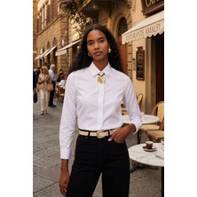 Tudors Kadın Slim Fit Dar Kesim Vücuda Oturan Uzun Kollu Beyaz Basic Gömlek