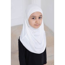 İhvan Online Pratik Hazır Geçmeli Çocuk Şal, Rahat Lastikli Hijab Başörtü Beyaz