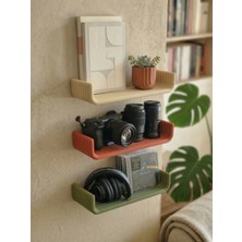 Puffin Design Flat 3'lü Dekoratif Mini Duvar Rafı Seti (Bej, Yeşil, Terracotta)