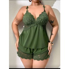 Wesby Büyük Beden Dantel Dekolteli Yüksek Bel Şort Bluz Takım