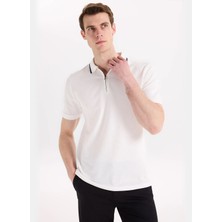 Fabrika Beyaz Erkek Slim Fit Jakarlı Polo T-Shirt F6SM-TST 2057