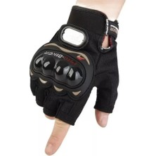 Motosiklet Eldiveni Kısa Yarım Parmak Motorcu Eldiveni Siyah - Probiker Korumalı Motor Eldiveni