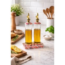 Morponi Veronica Çiçek Desenli 2'li Lüks Cam Yağlık Sirkelik Seti – Porselen Standlı