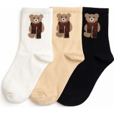 3 Çift Teddy Desenli Unisex Soket Çorap