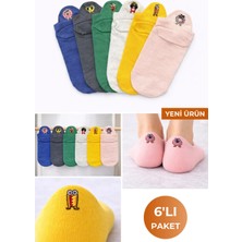 Nakışlı Renkli Pamuklu Patik Çorap 6'lı Set – Unisex Günlük Çorap