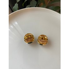 Anetta Jewelry Kadın Altın Renk Tırtıklı Yuvarlak Çelik Küpe