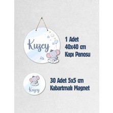 Dijidepo Kişiye Özel Bebek Kapı Süsü ve 30 Adet Magnet Seti - 3D Kabartmalı Ahşap Tasarım
