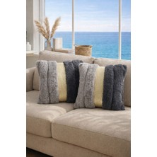 Bonny Home Risa Gri-Siyah 2li Kırlent Kılıfı Puffy Pofuduk Dekoratif Yumuşak Koltuk Yastık Kılıfı 45X45